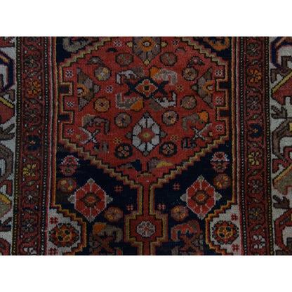 3'1"X16'3" Blue With Red Antique Zoroastrian Hand Knotted Wool Runner Rug