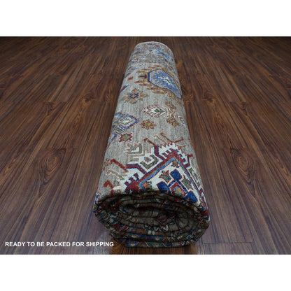 9'X11'9" Hand Knotted Beige Super Kazak Extra Soft Wool Oriental Rug