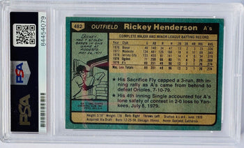 Rickey Henderson Autographed 1980 Topps Rookie Card #482 (Psa)