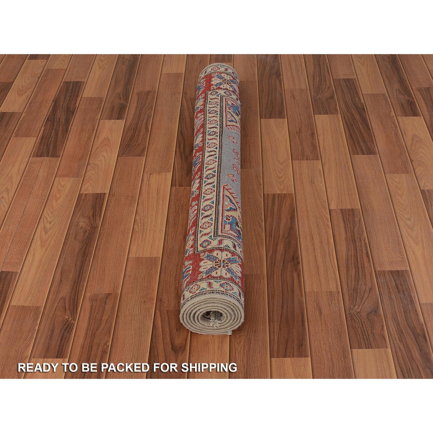 3'10"X6' Gray Special Kazak Geometric Design Pure Wool Hand Knotted Rug