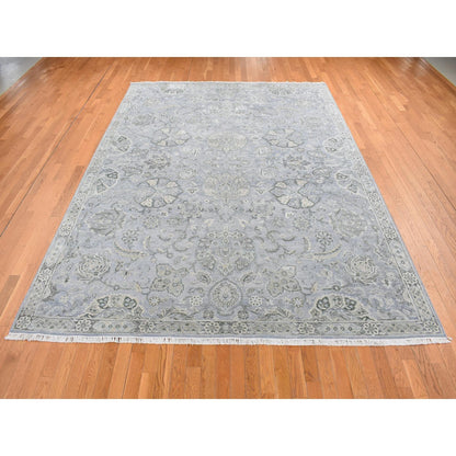 9'X12' Goose Gray Oushak Design Silk With Wool Hand Knotted Rug