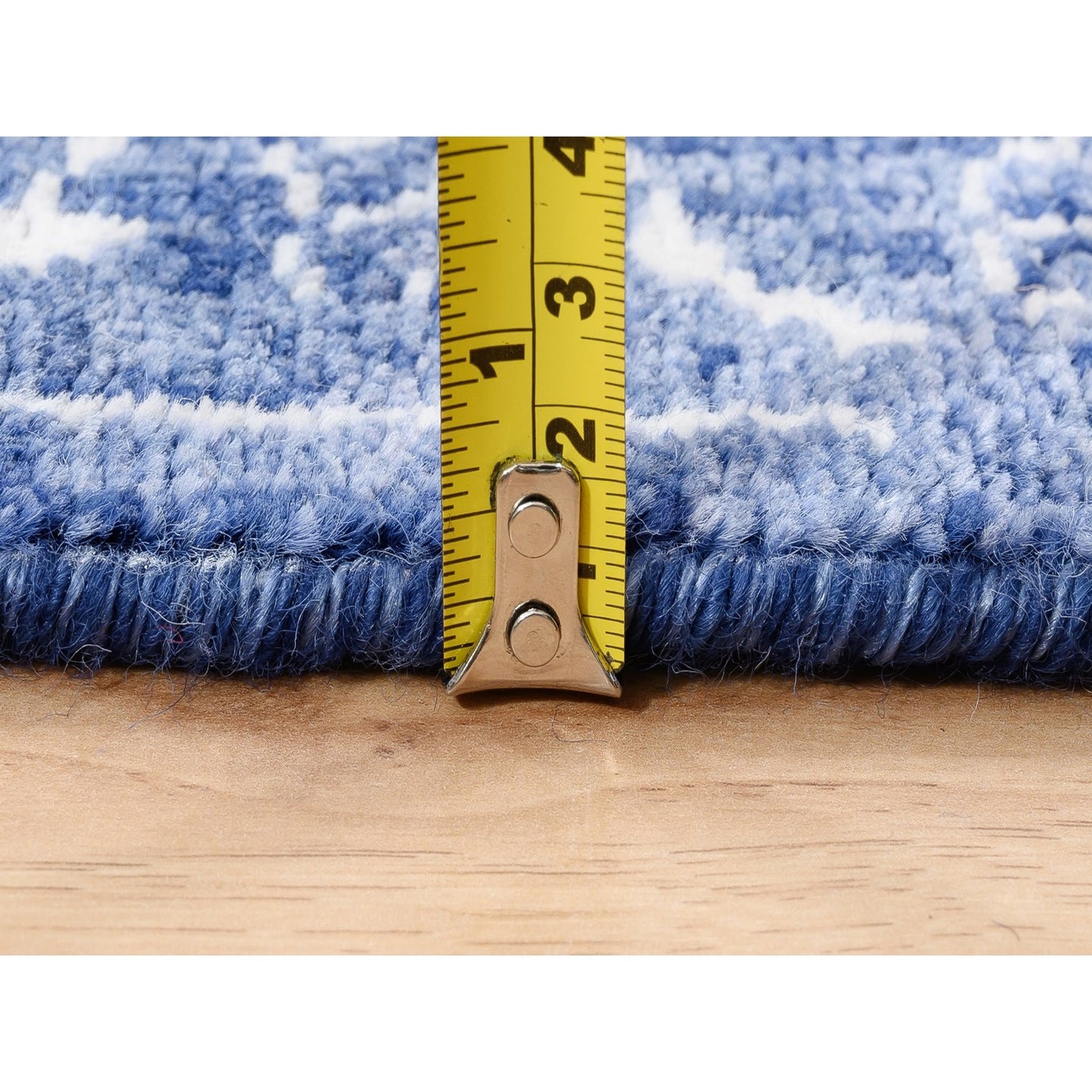 4'1"X6'1" Denim Blue Tone On Tone Tebraz Hand Knotted Wool And Silk Rug