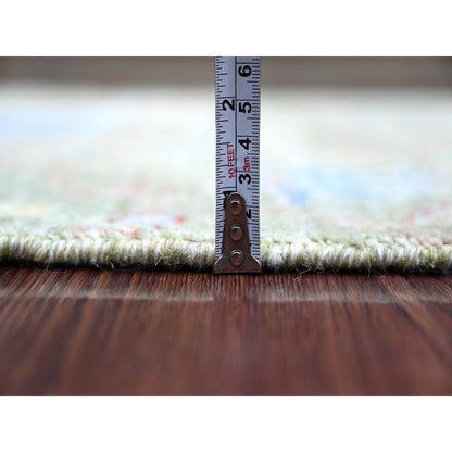 2'2"X3' Green Hand Knotted Rug Peshawar Birds Of Paradise Design Wool Mat