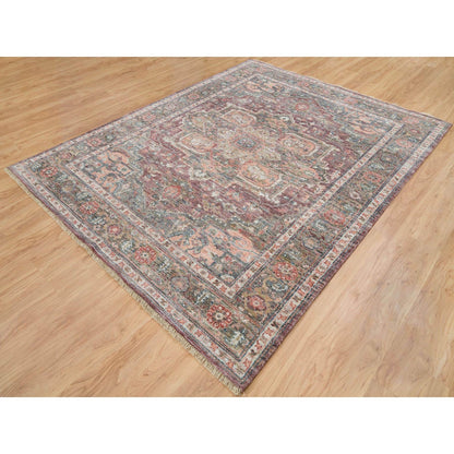 7'10"X10' Rosewood Red Hand Knotted Heris Revival Soft Wool Oriental Rug