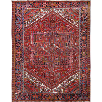 10'X12'8" Barn Red Vintage Zoroastrian Heris Pure Wool Hand Knotted Rug