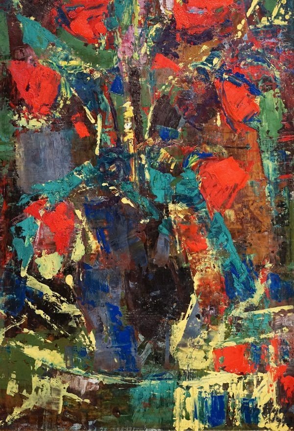 Vati Jozsef Original Hungarian Modern Oil Painting Flowers Of Happiness Signed