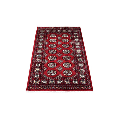3'X4'5" Deep Red Mori Bokara Wool Hand Knotted Oriental Rug