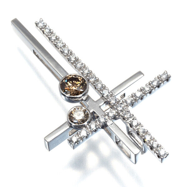 Kashikey Pendant Double Cross Diamond 0.58Ct/0.37Ct 18K 750 White Gold
