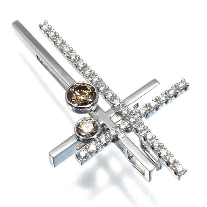 Kashikey Pendant Double Cross Diamond 0.58Ct/0.37Ct 18K 750 White Gold