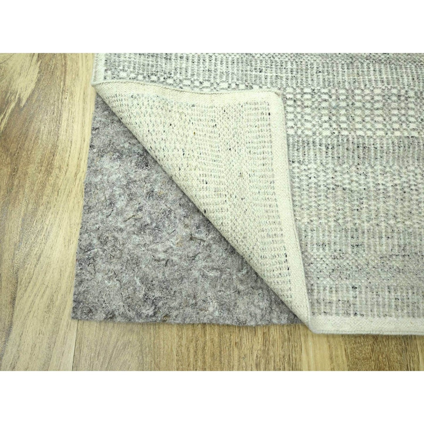 2'7"X12'1" Gray Hand Knotted Rug Oxidized Grass Design Wool Runner