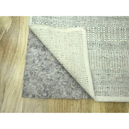 2'7"X12'1" Gray Hand Knotted Rug Oxidized Grass Design Wool Runner