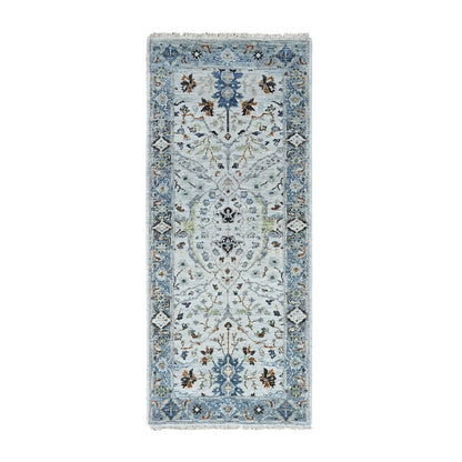 2'5"X5'10" White Oushak With Floral Motifs Hand Knotted Wool Runner Rug