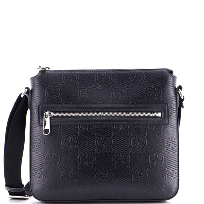 Gucci Front Zip Messenger Gg Embossed Perforated Leather Small