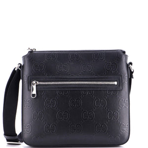 Gucci Front Zip Messenger Gg Embossed Perforated Leather Small