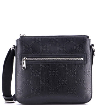 Gucci Front Zip Messenger Gg Embossed Perforated Leather Small