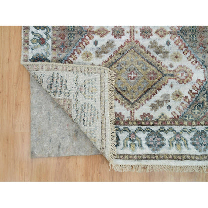 2'7"X8' White Hand Knotted Unique Flower Border Runner Oriental Rug