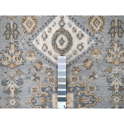 9'X11'10" Oxford Gray Hand Knotted Karajeh Design Soft Wool Oriental Rug