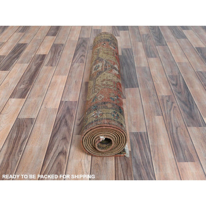 3'4"X10'3" Brown Northwest Farsian Runner Abrash Hand Knotted Wool Rug