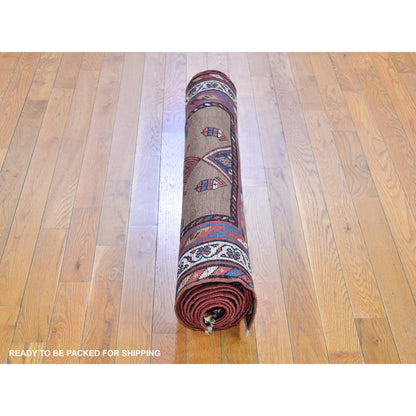 3'9"X12'2" Brown Antique North West Farsian Wide Runner Pile Handmade Rug