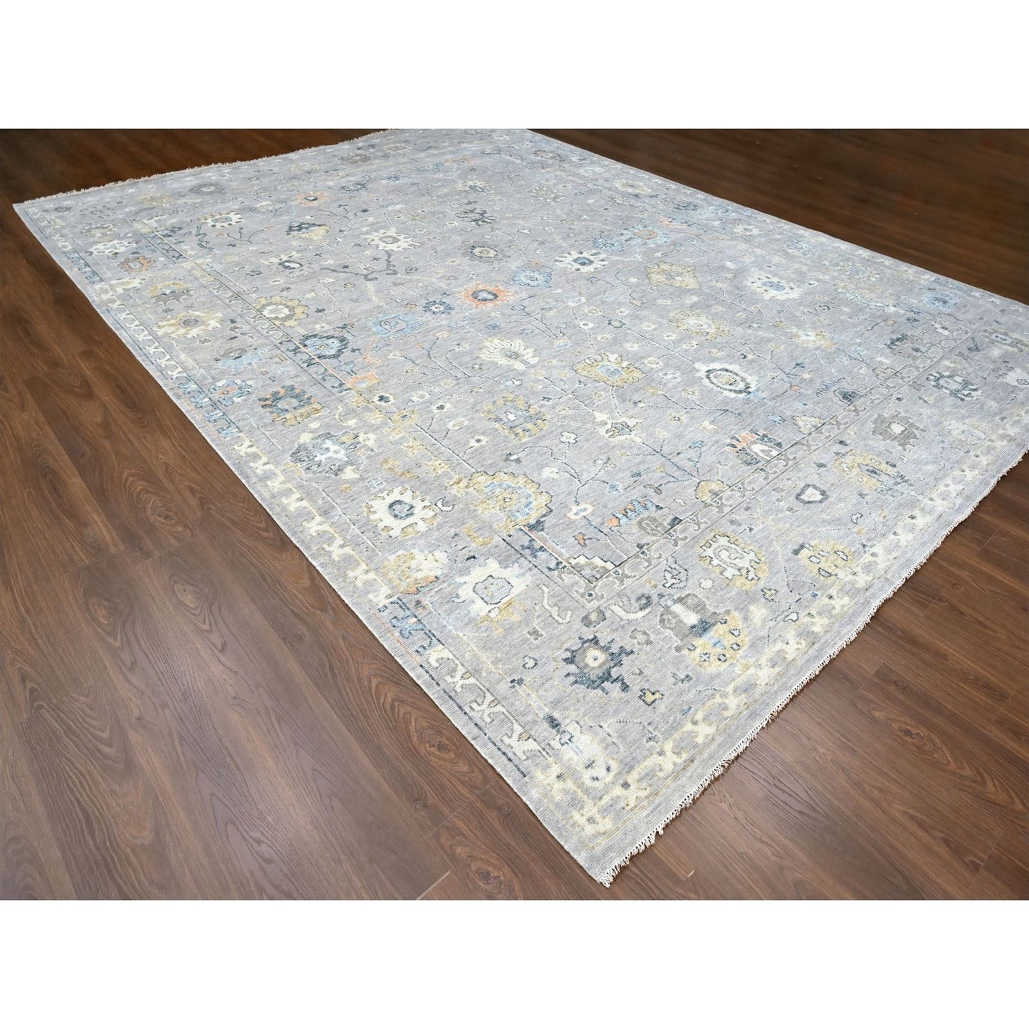 11'6"X15' Coin Gray Oushak Design Organic Wool Hand Knotted Oversized Rug