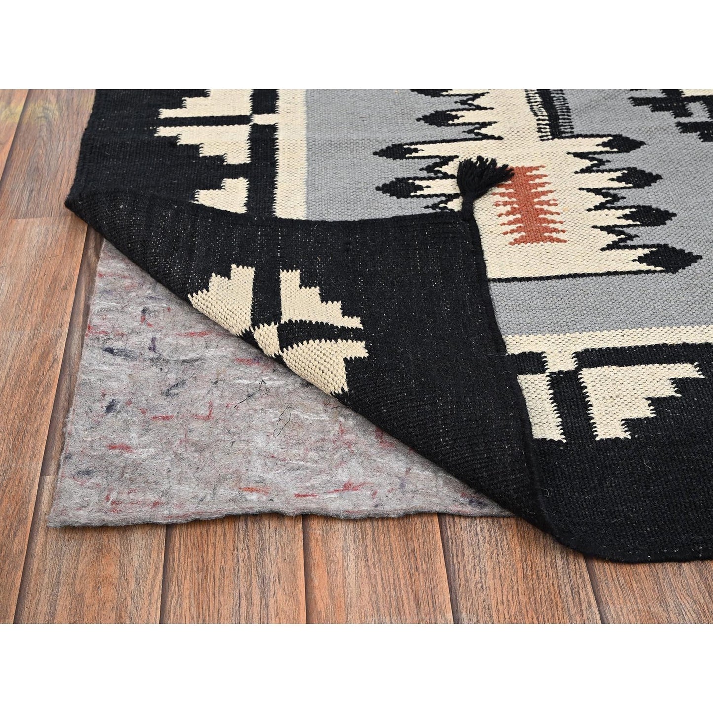 5'3"X7' Gray American Geometric Design Rug Flat Weave Hand Woven Wool