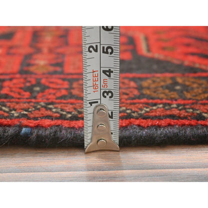 4'2"X6'5" Red Afghan Andkhoy Wool Hand Knotted Oriental Rug