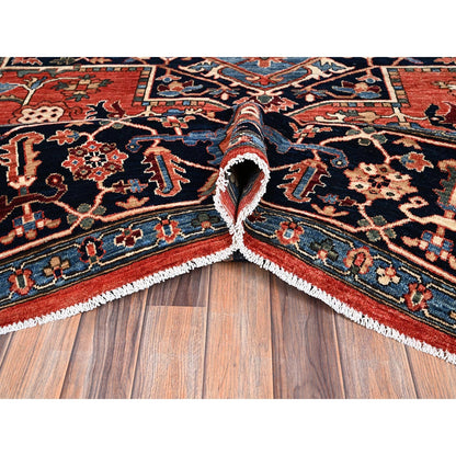 9'10"X14'3" Coral Red Seeripe Heris Design Hand Knotted Soft Wool Rug