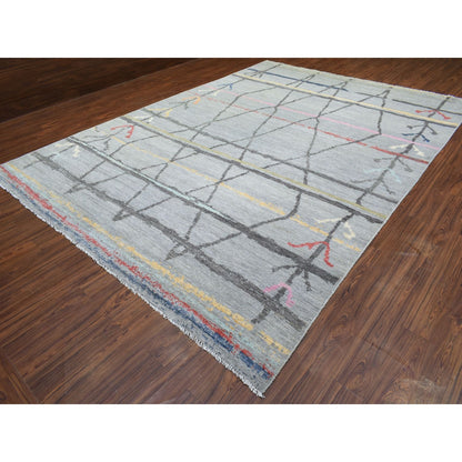 10'X13'9" Light Gray Hand Knotted Boujaad Moroccan Berber Design Wool Rug