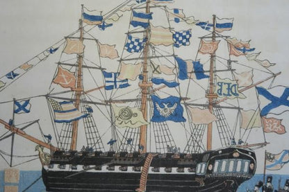 Woodblock Antique Russian Ship Bunkindo Edo Period Late Japanese