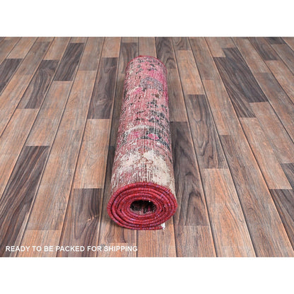 2'6"X9'3" Pink Overdyed Vintage Zoroastrian Hand Knotted Wool Runner Rug