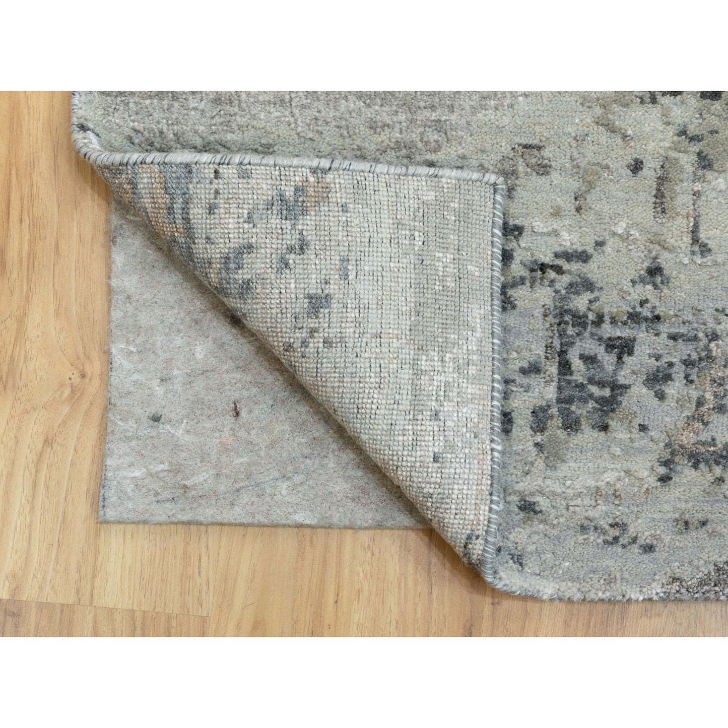 Rug 2'8"x9'10" Natural Abstract Design Wool & Silk Hand Knotted Runner