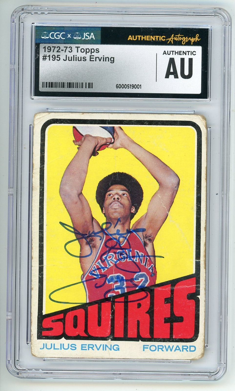 Julius Erving Autographed 1972 Topps Autographed Card #195 Jsa Authentic Auto