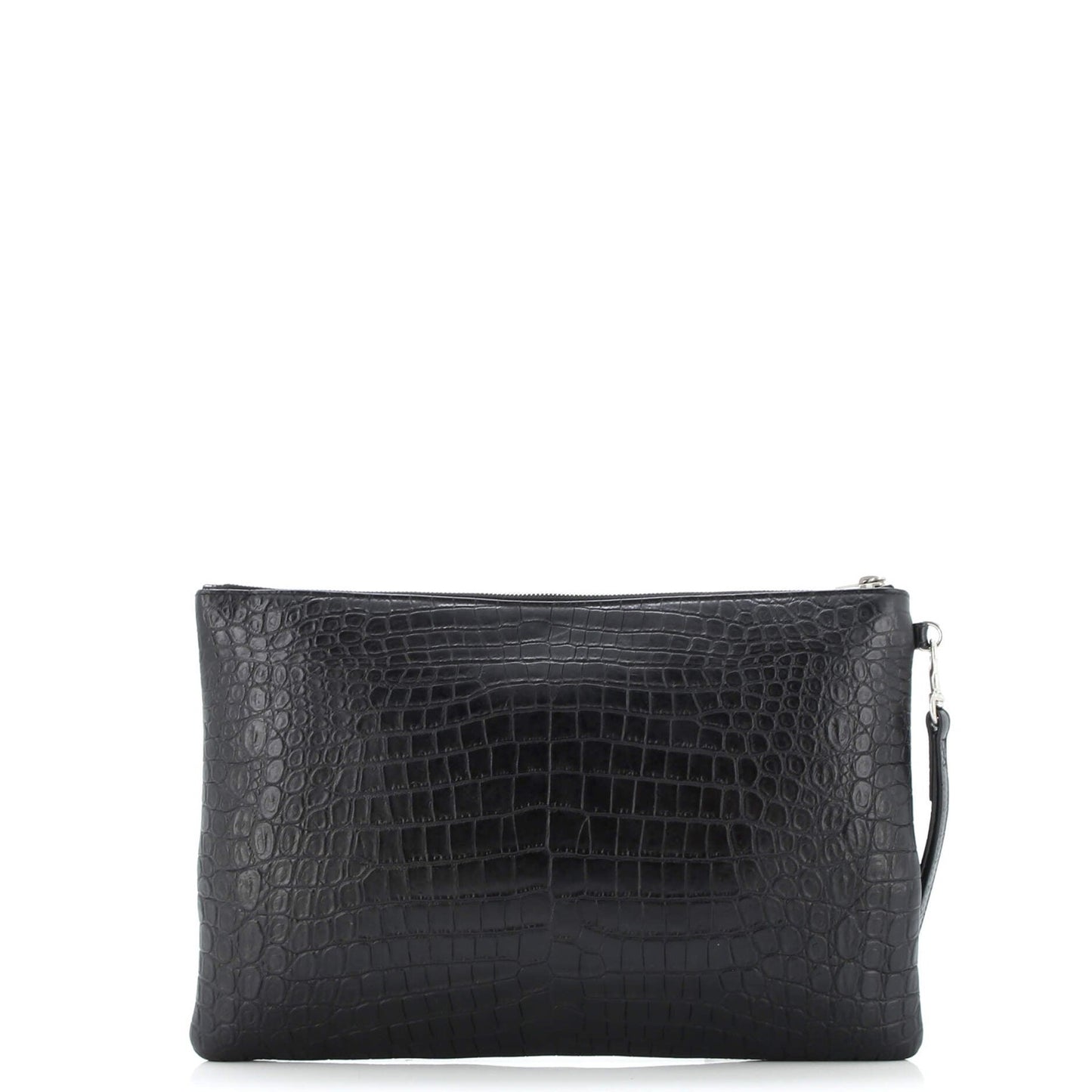 Saint Laurent Classic Monogram Tablet Wristlet Pouch Crocodile Embossed Leather