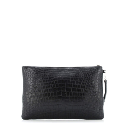 Saint Laurent Classic Monogram Tablet Wristlet Pouch Crocodile Embossed Leather