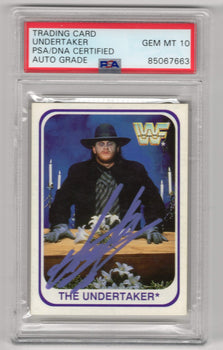 Undertaker Autographed 1991 Wf Merlin #103 Card Psa Auto Grade Gem Mt 10