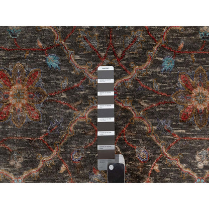 5'X7' Cedar Brown Leaf And Flower Design Hand Knotted Wool And Silk Rug