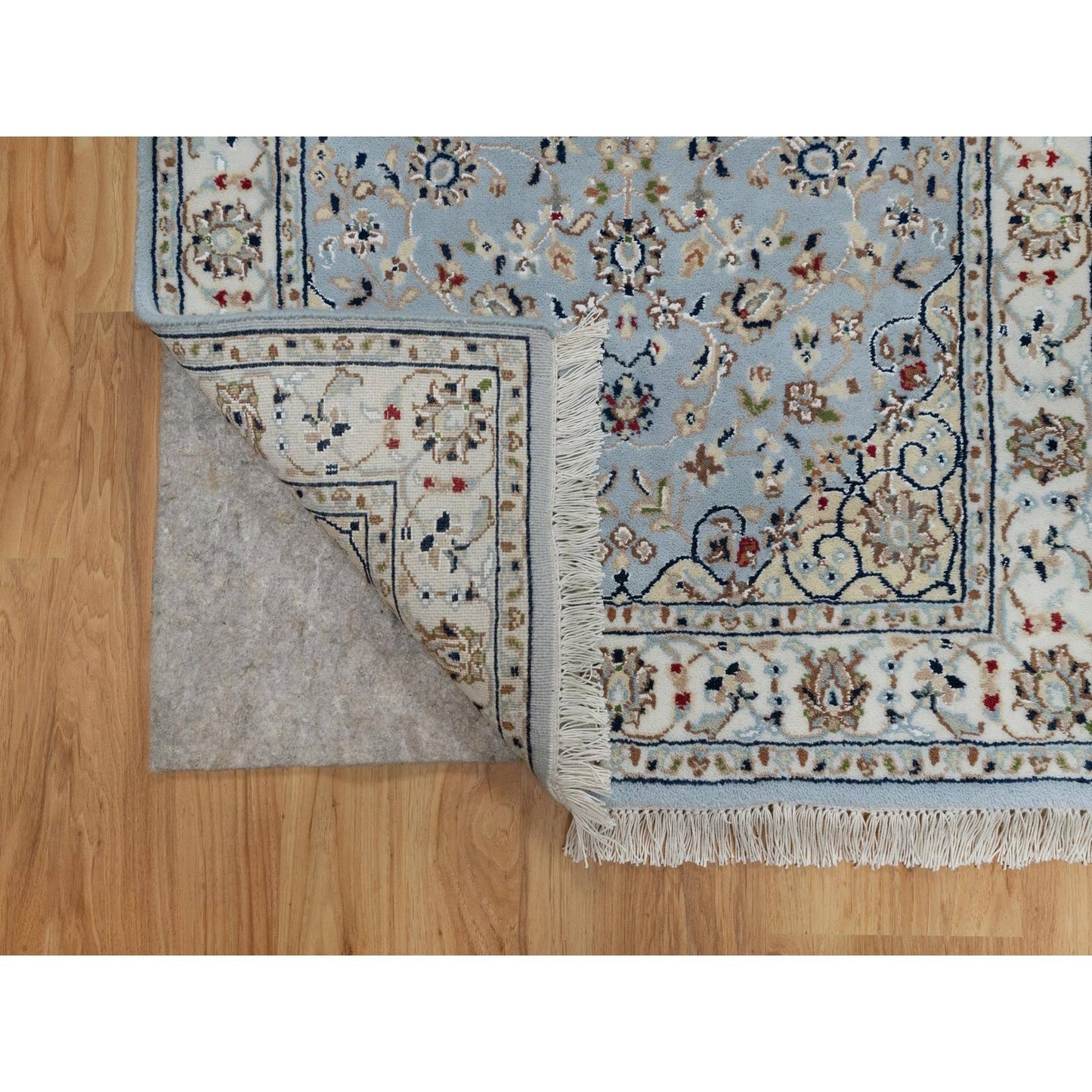 2'8"X10'1" Beau Blue 250 Kpsi Wool And Silk Hand Knotted Nain Runner Rug