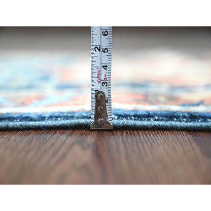 2'5"X6' Yale Blue Caucasian Akstafa Design Wool Hand Knotted Runner Rug
