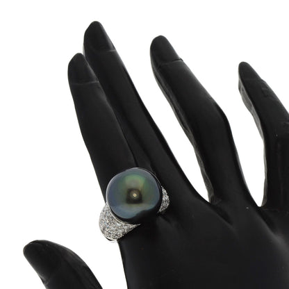 South Sea Black Pearl Pearl Diamond Ring Platinum