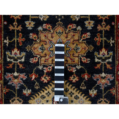 2'7"X10'1" Black Organic Wool Hand Knotted Karjihooz Design Runner Rug