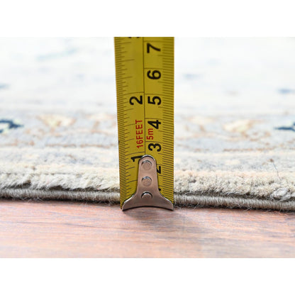 3'1"X4'10" Marian Blue Seeripe Heris Design Natural Wool Hand Knotted Rug