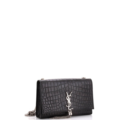 Saint Laurent Classic Monogram Tassel Crossbody Bag Crocodile Embossed Leather