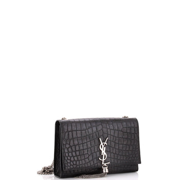 Saint Laurent Classic Monogram Tassel Crossbody Bag Crocodile Embossed Leather