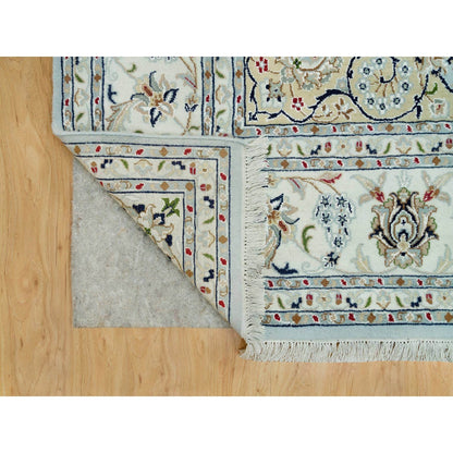 7'7"X9'9" Celeste Blue Nain Design 250 Kpsi Hand Knotted Square Rug