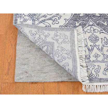 9'X12' Ivory Hand Knotted Pure Cotton Mughal Empire Flower Design Rug