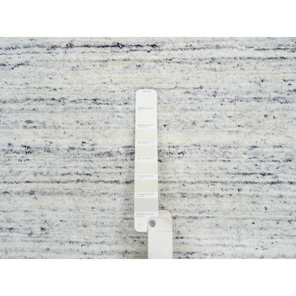 2'6"X12' Ivory Plain Modern Striae Design Wool Hand Loomed Runner Rug