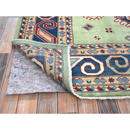 8'4"X9'7" Green Afghan Special Kazak Geometric Design Wool Hand Knotted Rug