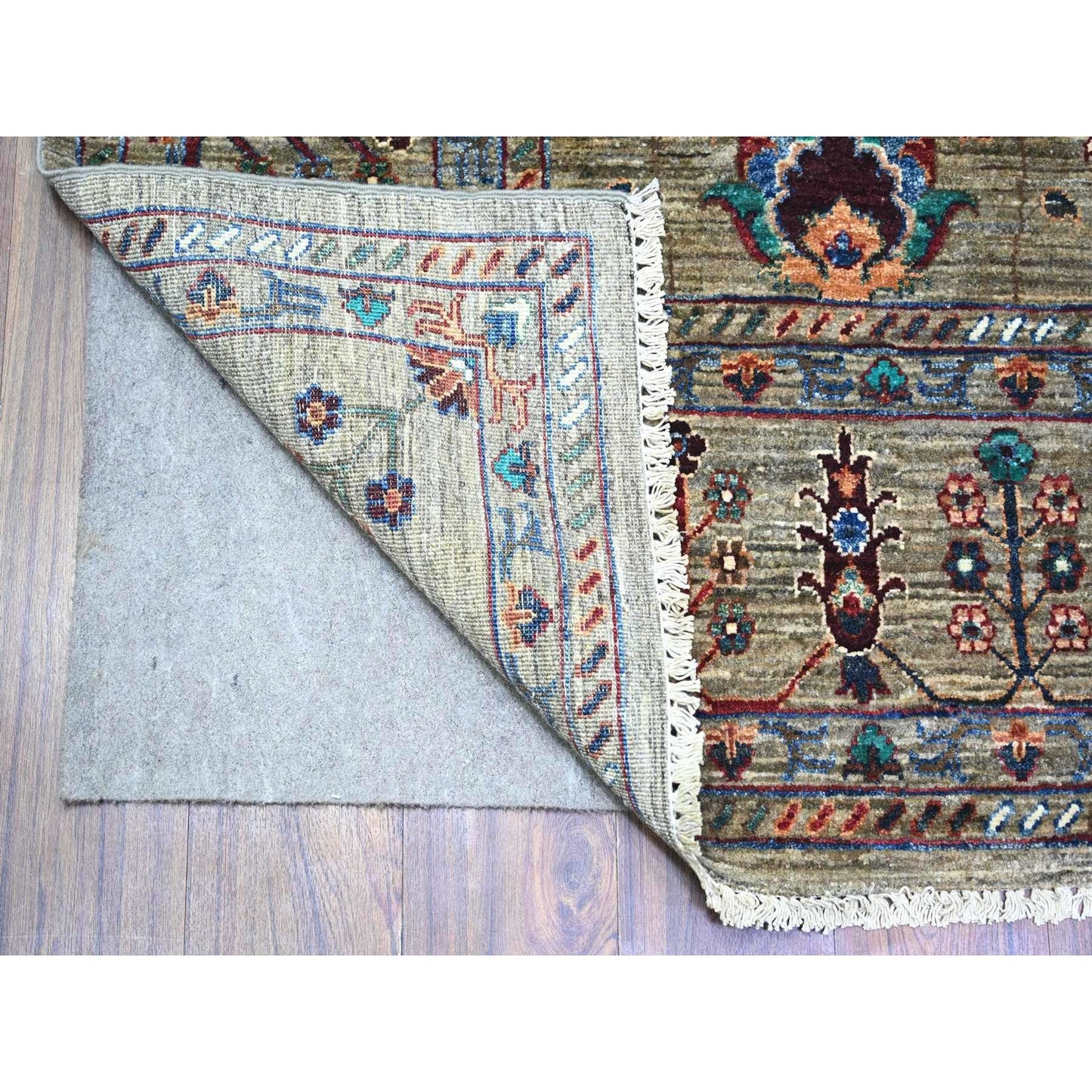 7'9"X9'6" Carbon Gray Hand Knotted Sultani Pomegranate Design Wool Rug