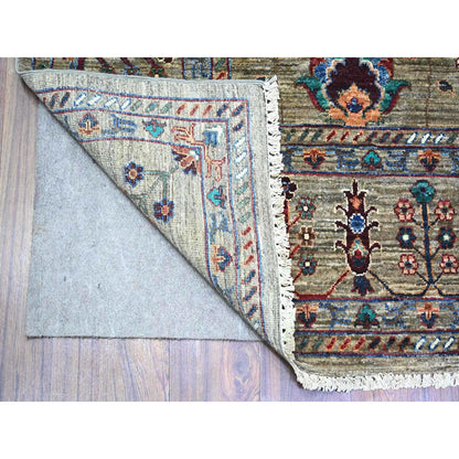 7'9"X9'6" Carbon Gray Hand Knotted Sultani Pomegranate Design Wool Rug