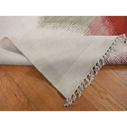 10'X14'8" Ivory Flat Weave Durie Kilim Hand Woven Wool Reversible Rug